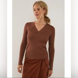 Maeve Anthropologie Brown & Gold Ribbed Metallic Thea Sweater Size extra small